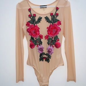 Nude mesh long sleeve body suit